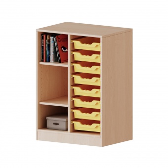 ErgoTray Regal, 2reihig, 2,5 OH, links 3 Fächer rechts 8 flache Boxen, B/H/T 70,3x100x40cm 